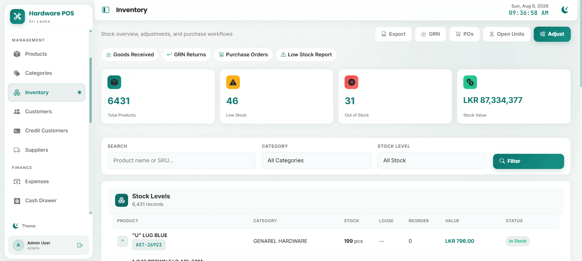 Hardware Retail POS & Inventory Management System / Rathna Hardware
